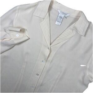 Vintage ConradC 100% Silk Cream Blouse Size 10 Long Sleeve Classic Minimalist